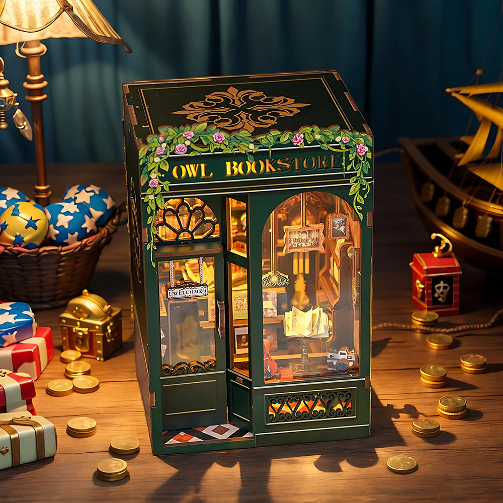 Owl Bookstore DIY Book Nook Kit with LED
