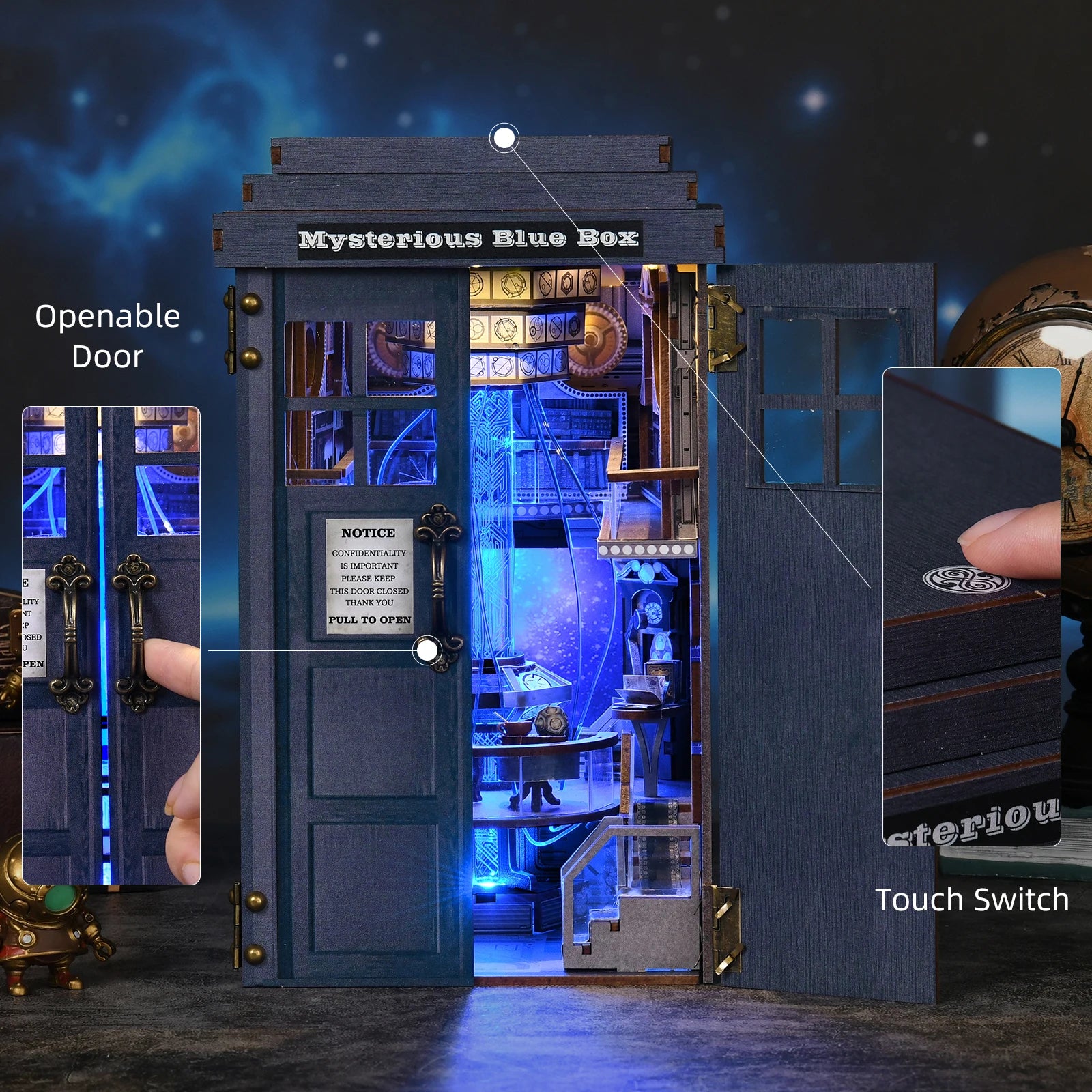Midnight Telephone Booth DIY Book Nook Kit with LED