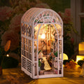 Sunlit Greenhouse DIY Book Nook Kit with LED lighting and miniature greenhouse scene
