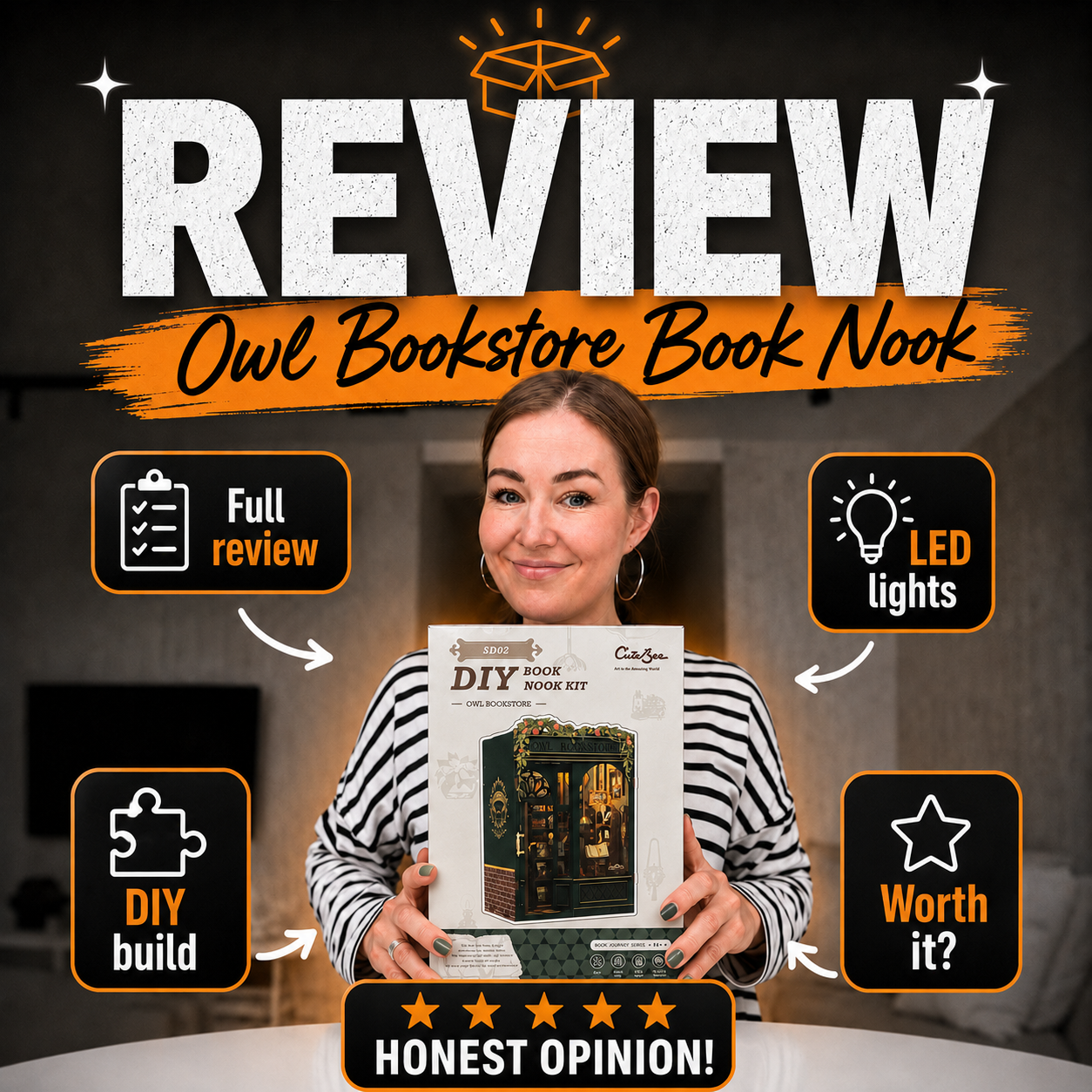 Owl Bookstore DIY Book Nook Kit with LED